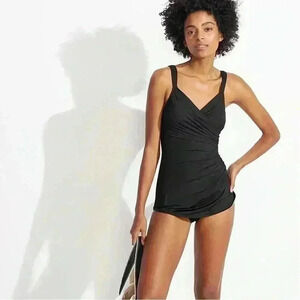Lands End DDD Cup Slendersuit Tummy Control Skirted Swimsuit | Black | SZ 16 DDD